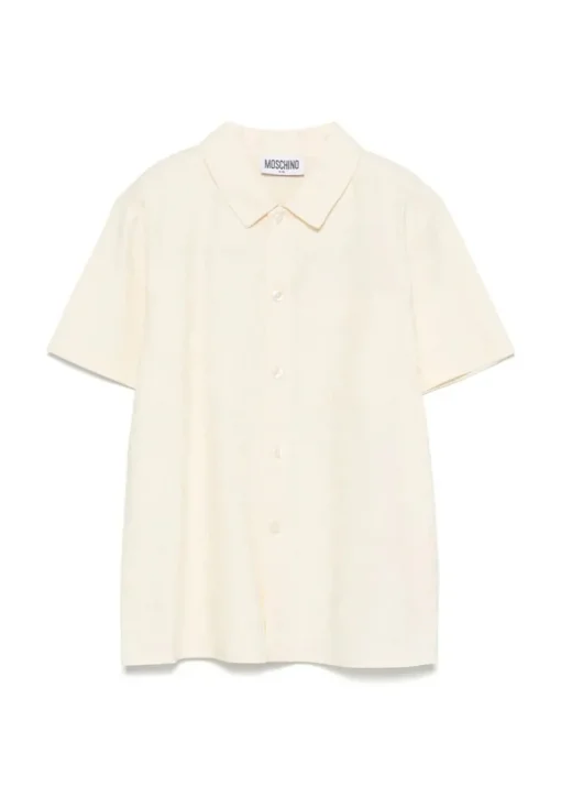 Moschino Kids Camicia Crema con Logo All-over per Bambini