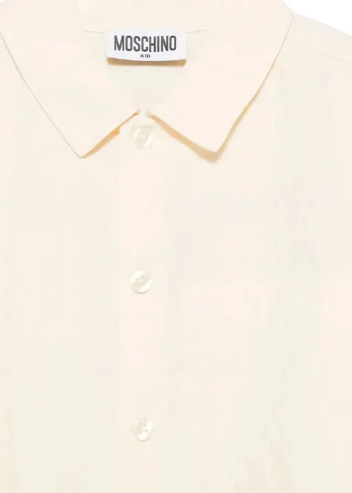 Moschino Kids Camicia Crema con Logo All-over per Bambini