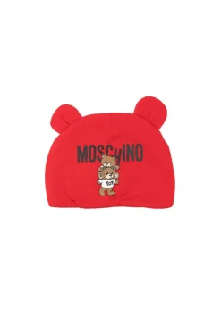 Moschino Kids Cappellino Rosso con Stampa Logo Teddy Bear per Neonati