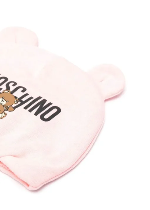 Moschino Kids Cappellino Rosa con Stampa Logo Teddy Bear per Neonate