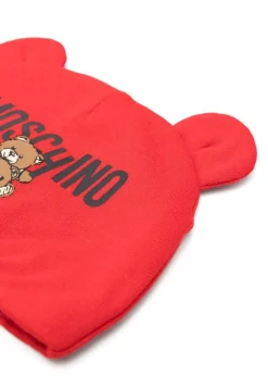 Moschino Kids Cappellino Rosso con Stampa Logo Teddy Bear per Neonati