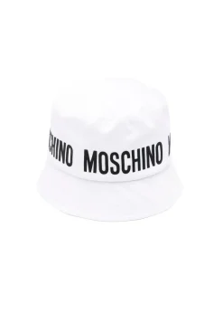 Moschino Kids Cappello Bucket Bianco con Stampa Logo