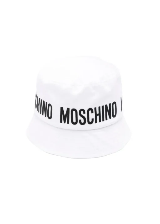Moschino Kids Cappello Bucket Bianco con Stampa Logo
