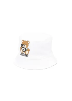 Moschino Kids Cappello Bucket Bianco con Stampa per Neonati