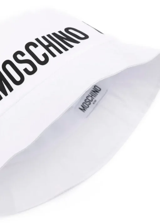 Moschino Kids Cappello Bucket Bianco con Stampa Logo