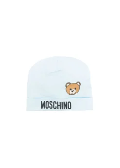 Moschino Kids Cappello Celeste con Logo Teddy Bear per Neonati
