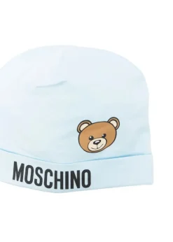 Moschino Kids Cappello Celeste con Logo Teddy Bear per Neonati