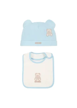 Moschino Kids Cappello con Bavetta Celeste con Toy per Neonati