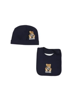 Moschino Kids Cappello con Bavetta Blu Navy con Toy per Neonati