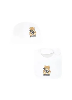 Moschino Kids Cappello con Bavetta Bianca con Toy per Neonati