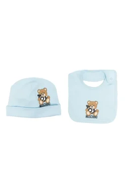 Moschino Kids Cappello con Bavetta Celeste con Toy per Neonati