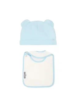 Moschino Kids Cappello con Bavetta Celeste con Toy per Neonati
