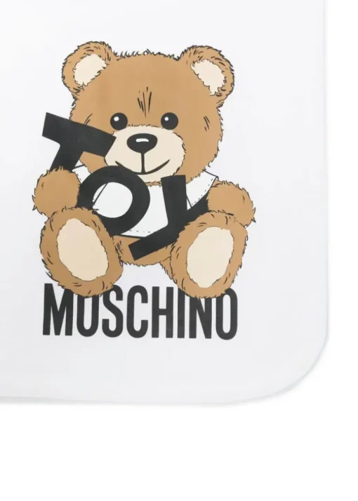 Moschino Kids Coperta Bianca con Stampa Toy per Neonati