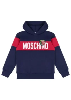 Moschino Kids Felpa Blu con Cappuccio con Logo per Bambini