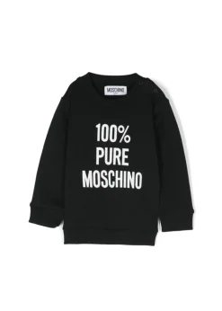 Moschino Kids Felpa Nera Girocollo con Stampa per Neonati