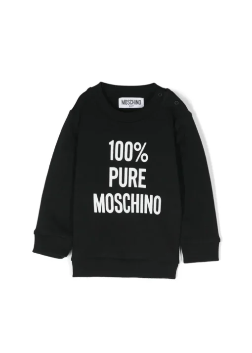 Moschino Kids Felpa Nera Girocollo con Stampa per Neonati