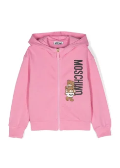 Moschino Kids Felpa Rosa con Cappuccio e Zip per Bambine