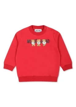 Moschino Kids Felpa Rossa con Logo Teddy Bear per Neonati