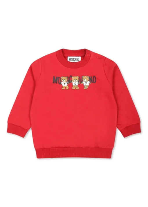 Moschino Kids Felpa Rossa con Logo Teddy Bear per Neonati