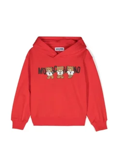 Moschino Kids Felpa Rossa con Cappuccio con Logo Teddy Bear per Bambini