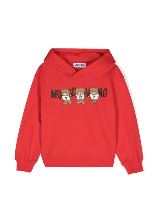 Moschino Kids Felpa Rossa con Cappuccio con Logo Teddy Bear per Bambini