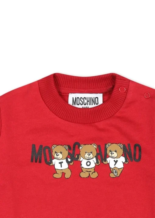 Moschino Kids Felpa Rossa con Logo Teddy Bear per Neonati
