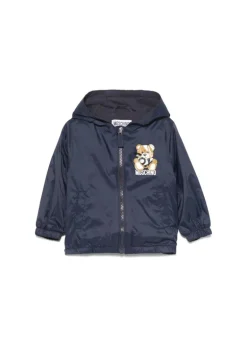 Moschino Kids Giubbino a Vento Navy con Stampa Toy per Neonati