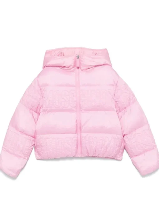 Moschino Kids Giubbino Rosa con Intarso Logo per Bambine