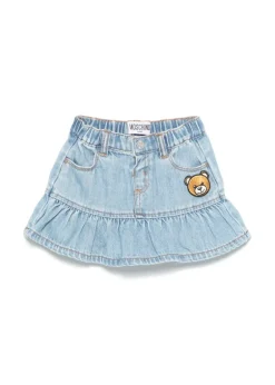 Moschino Kids Gonna Denim con Applicazione Teddy per Neonate