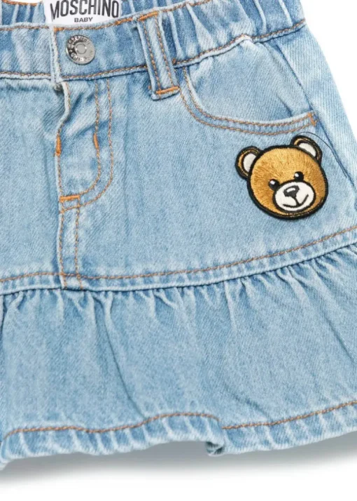Moschino Kids Gonna Denim con Applicazione Teddy per Neonate