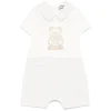 Moschino Kids Pagliaccetto a Righe Panna/Beige con Ricamo Teddy per Neonati