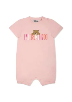 Moschino Kids Pagliaccetto Rosa con Stampa Colorful per Neonate