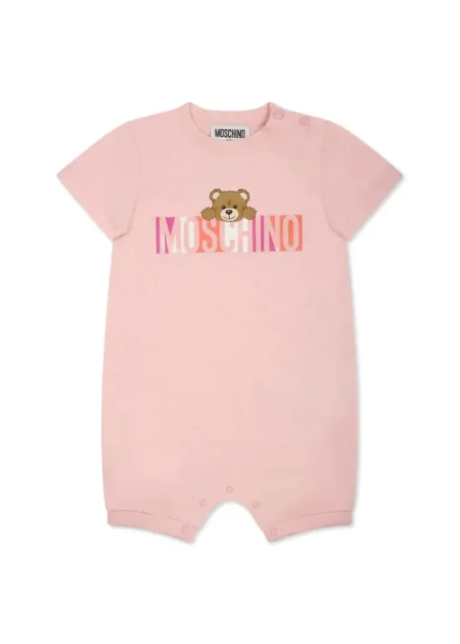 Moschino Kids Pagliaccetto Rosa con Stampa Colorful per Neonate