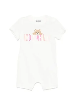 Moschino Kids Pagliaccetto Panna con Stampa Colorful per Neonate