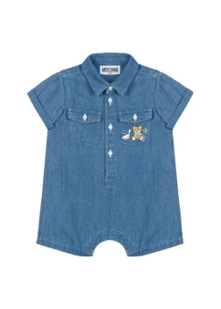 Moschino Kids Pagliaccetto in Denim con Stampa per Neonati