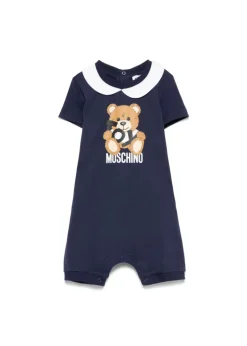 Moschino Kids Pagliaccetto Blu Navy con Stampa Toy per Neonati