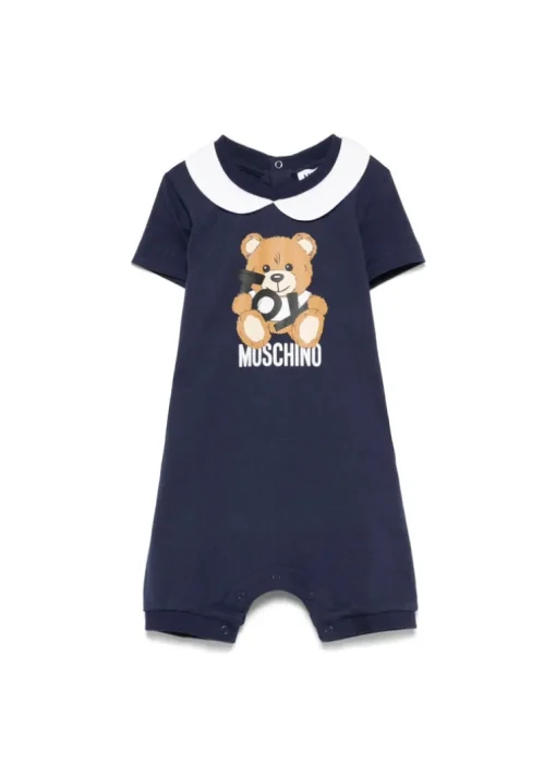 Moschino Kids Pagliaccetto Blu Navy con Stampa Toy per Neonati