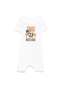 Moschino Kids Pagliaccetto Bianco con Stampa Toy per Neonati
