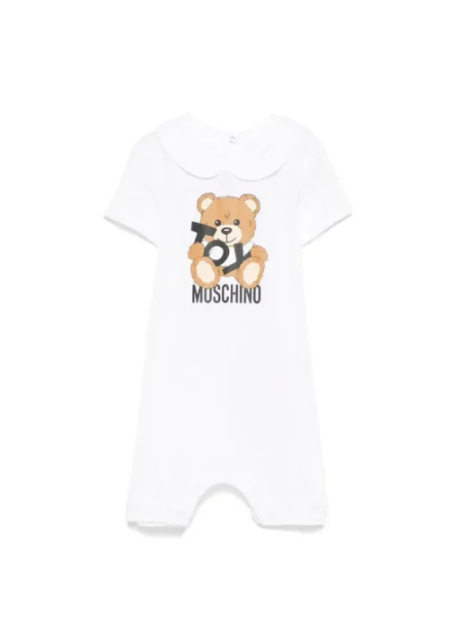 Moschino Kids Pagliaccetto Bianco con Stampa Toy per Neonati