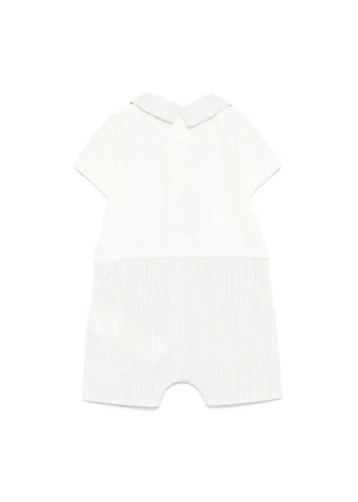 Moschino Kids Pagliaccetto a Righe Panna/Beige con Ricamo Teddy per Neonati