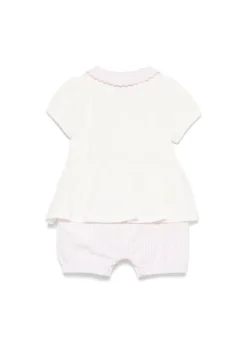 Moschino Kids Pagliaccetto a Righe Panna/Rosa con Ricamo Teddy per Neonate