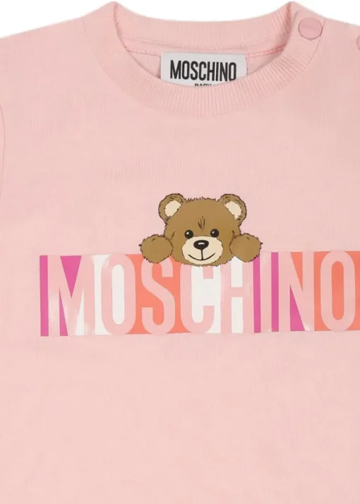Moschino Kids Pagliaccetto Rosa con Stampa Colorful per Neonate