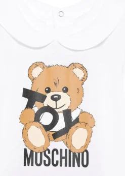 Moschino Kids Pagliaccetto Bianco con Stampa Toy per Neonati