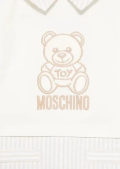 Moschino Kids Pagliaccetto a Righe Panna/Beige con Ricamo Teddy per Neonati
