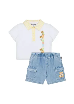Moschino Kids Polo Bianca con Shorts per Neonate