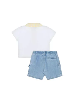 Moschino Kids Polo Bianca con Shorts per Neonate