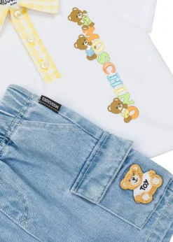 Moschino Kids Polo Bianca con Shorts per Neonate