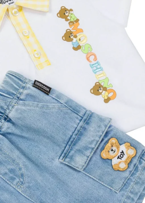 Moschino Kids Polo Bianca con Shorts per Neonate