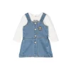 Moschino Kids Salopette Denim con Teddy Bear con T-shirt Bianca per Neonate