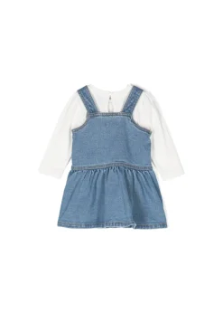 Moschino Kids Salopette Denim con Teddy Bear con T-shirt Bianca per Neonate